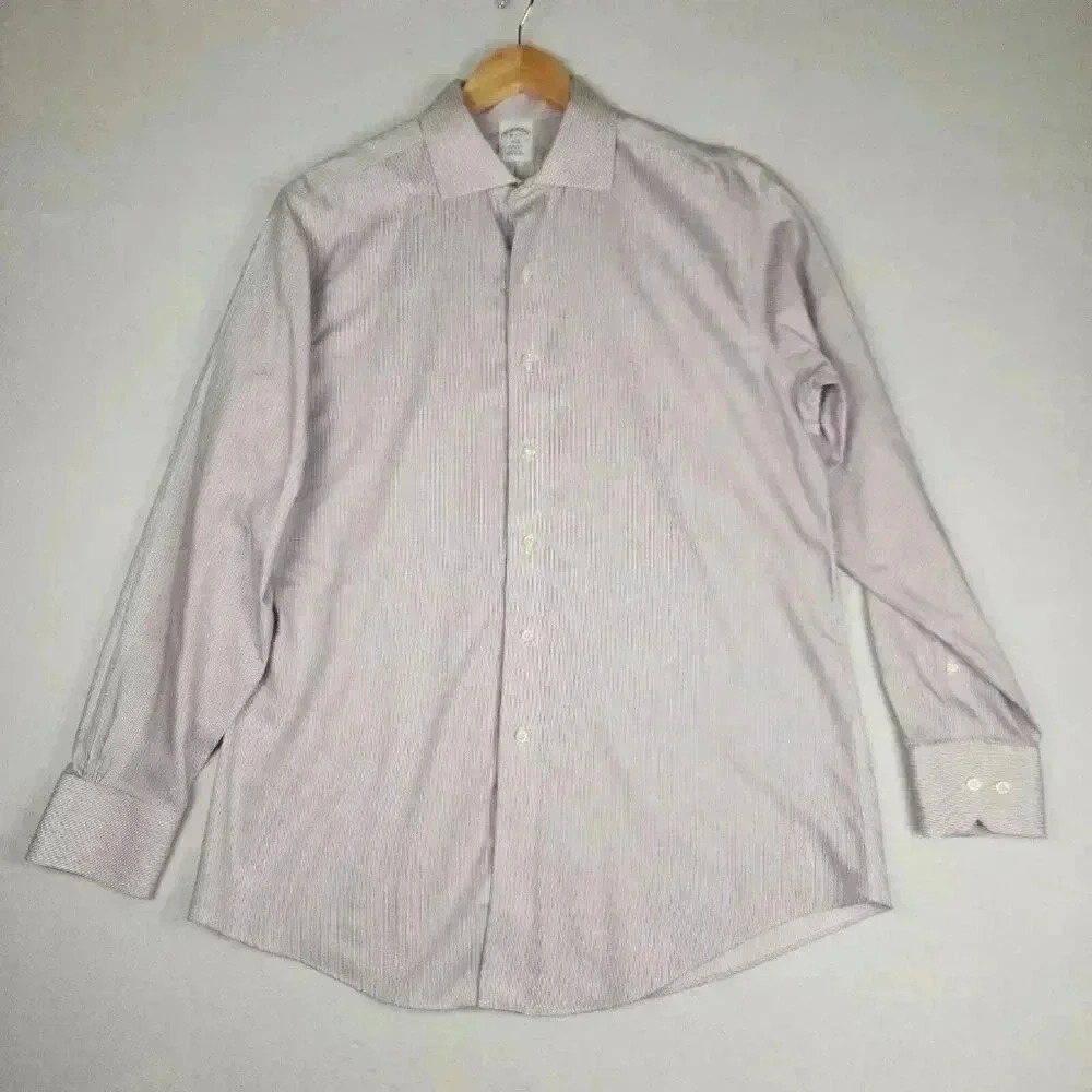 Brooks Brothers‎ Mens Regent Dress Shirt Sz 16 4-5 Non Iron Red Blue Pinstripe